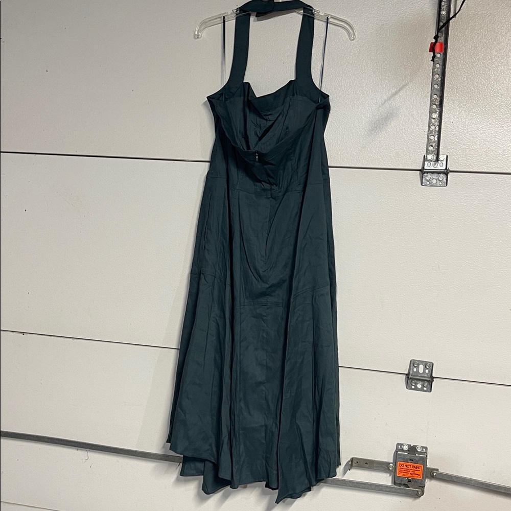 ANTHROPOLOGIE WOMENS STRETCH HALTER LINEN MIDI DRESS GREEN LARGE - Picture 7 of 9